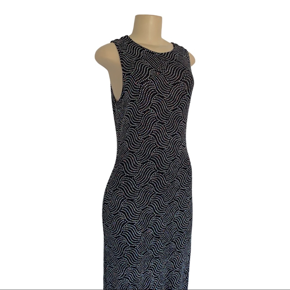 Silver Metallic Glitter Stretch Maxi Fitted Black Prom Evening Dress